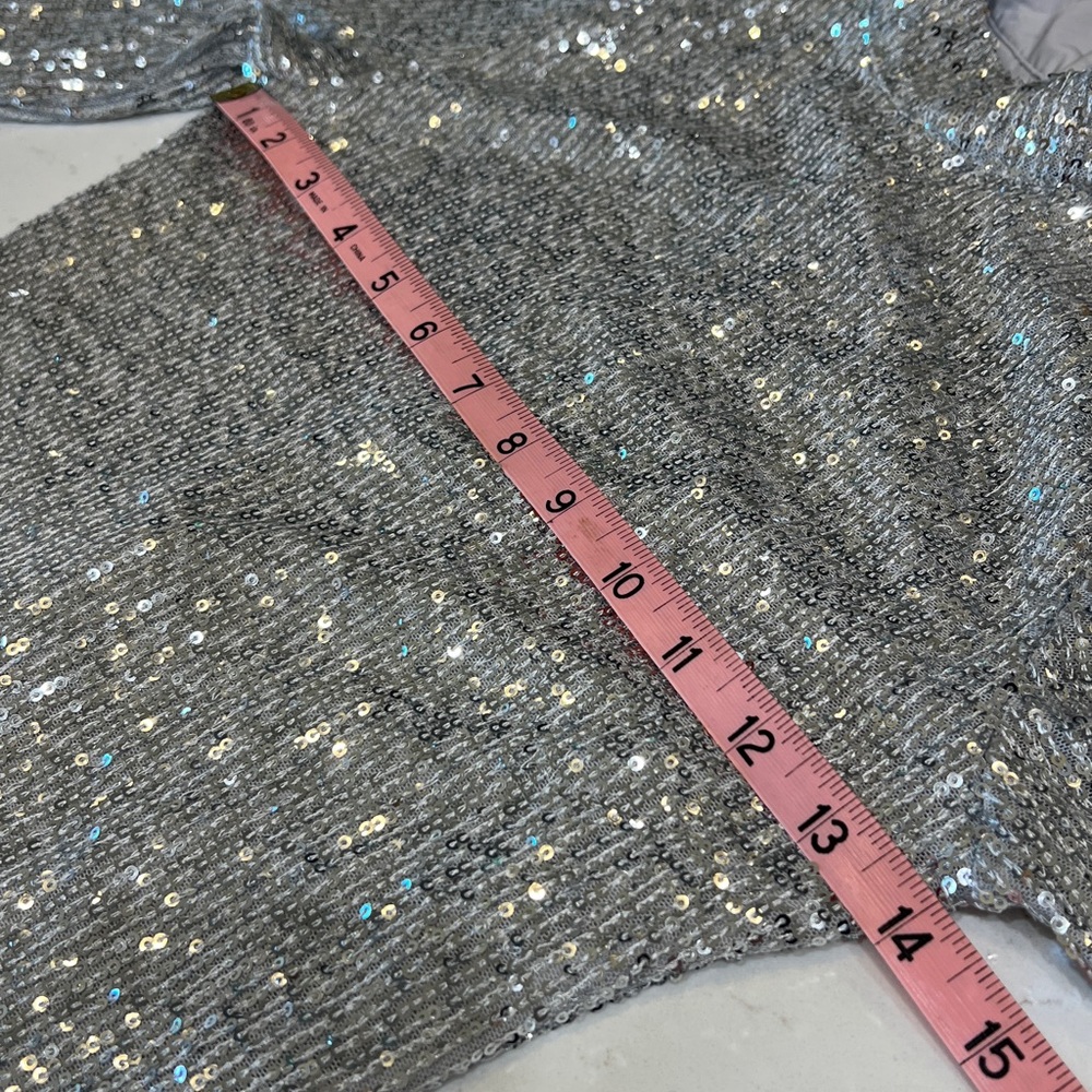 Abercrombie & Fitch Silver Sequin Long Sleeve Mock Neck Mini Dress NWT - Picture 11 of 12